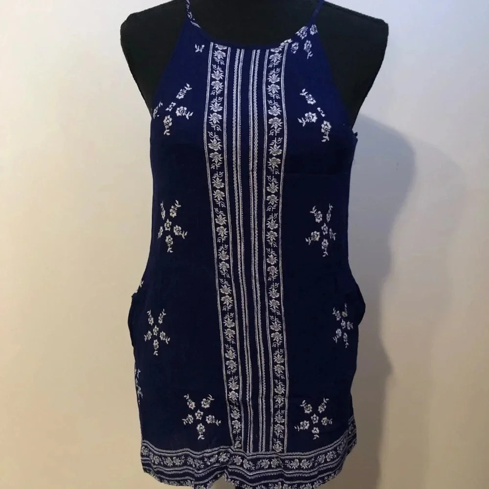 Lulus Blue Embroidered Dress XS